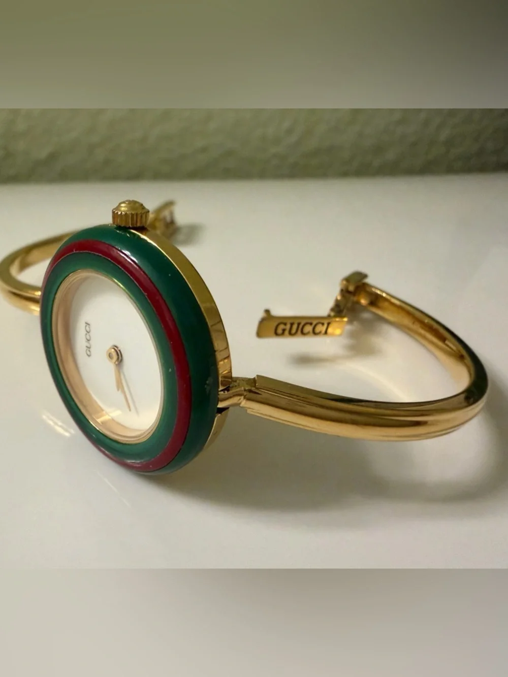 ~Vintage~Auth GUCCI Interchangeable Bezel Bracelet Bangle Watch~Box & Papers